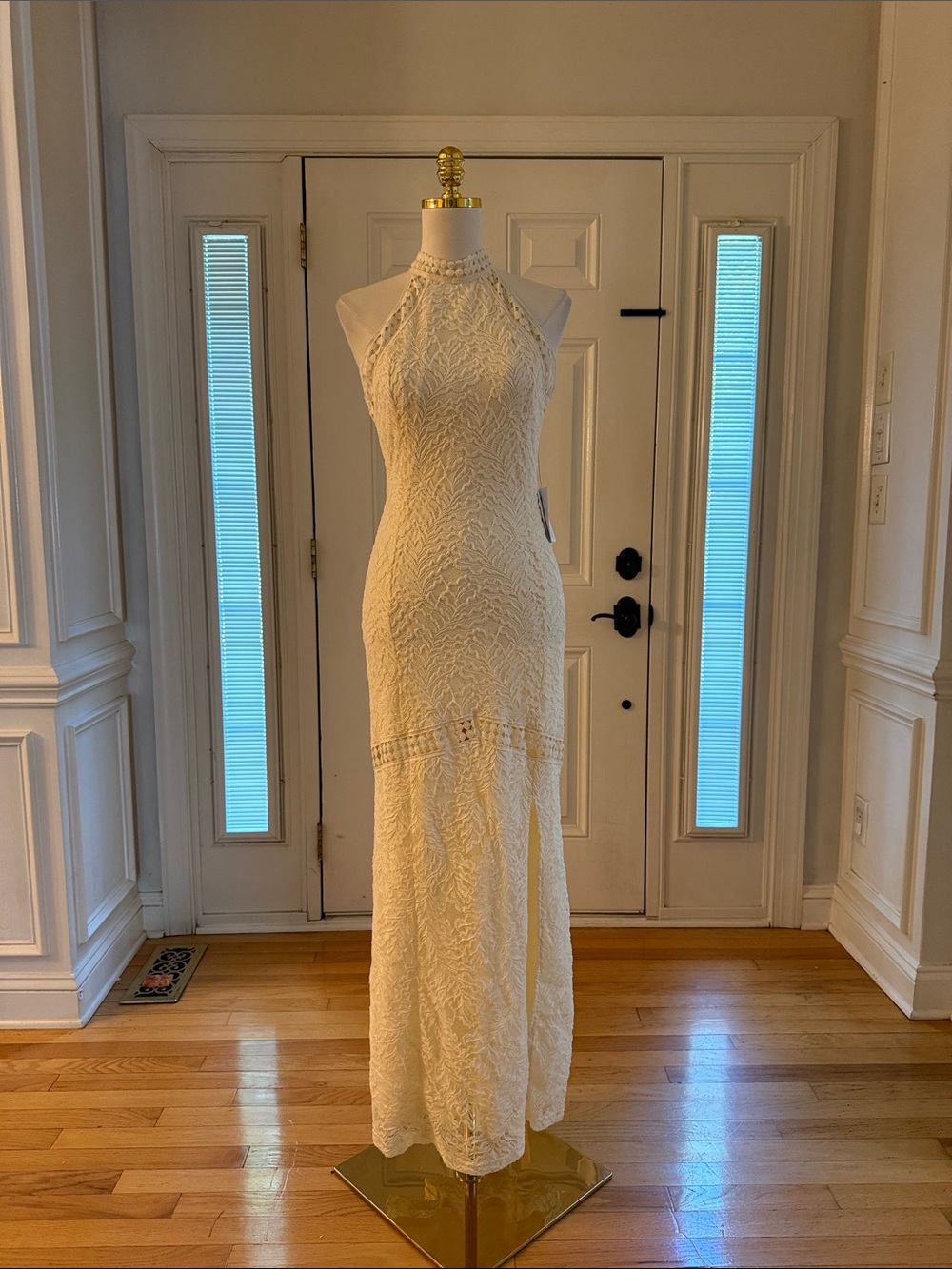 Guess Ivory Halter Lace Maxi Dress with Side Slit - Picture 6 of 13